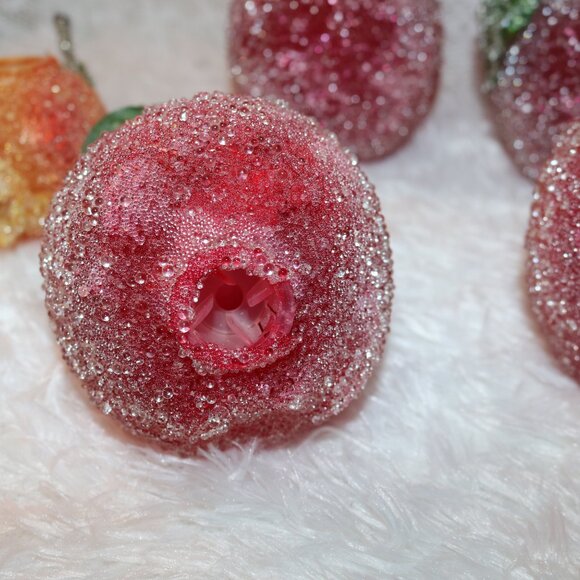 Vintage beaded frosted fruit for string lights lot of 11 apples, pears & peach - Picture 5 of 7